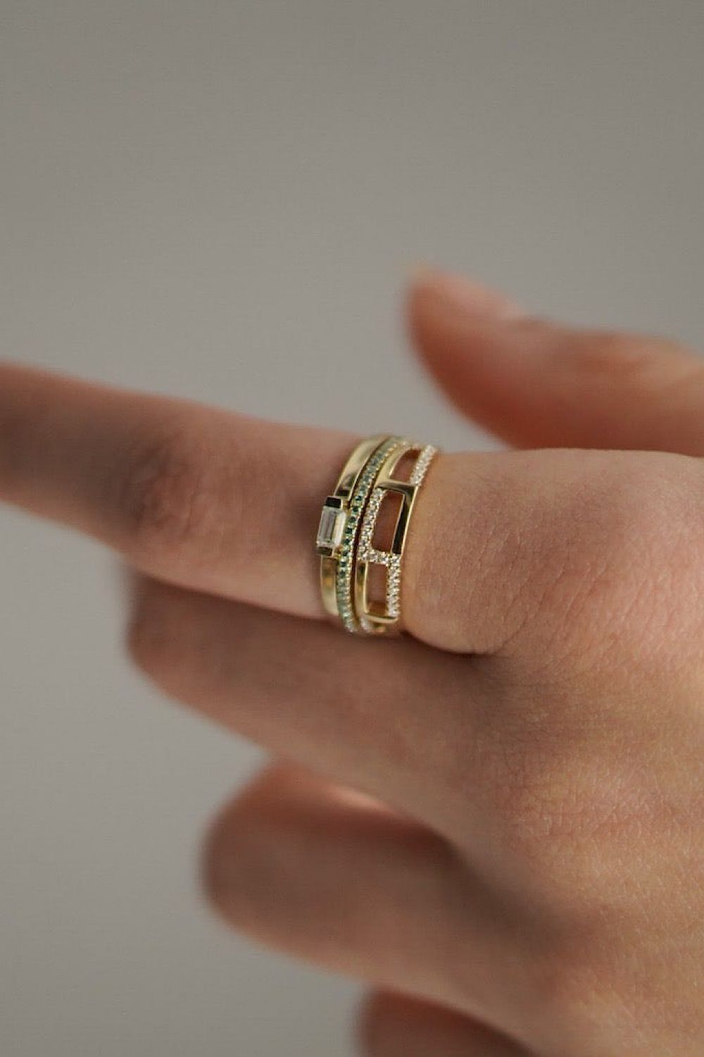 FULL ETERNITY RING WITH GREEN MOISSANITE / グリーン モアサナイト フル エタニティ リング Mサイズ K10/K18 (イエローゴールド)