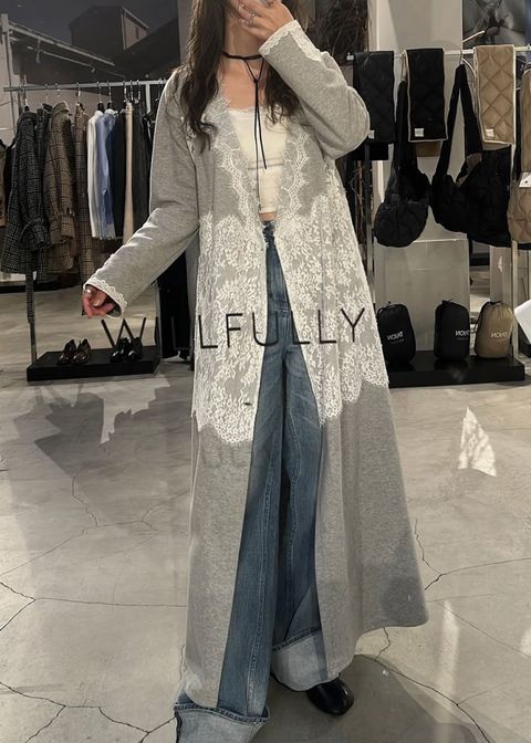 cachecoeur multi lace sweat OP / マルチレース スウェットワンピース (グレー) / 25AW