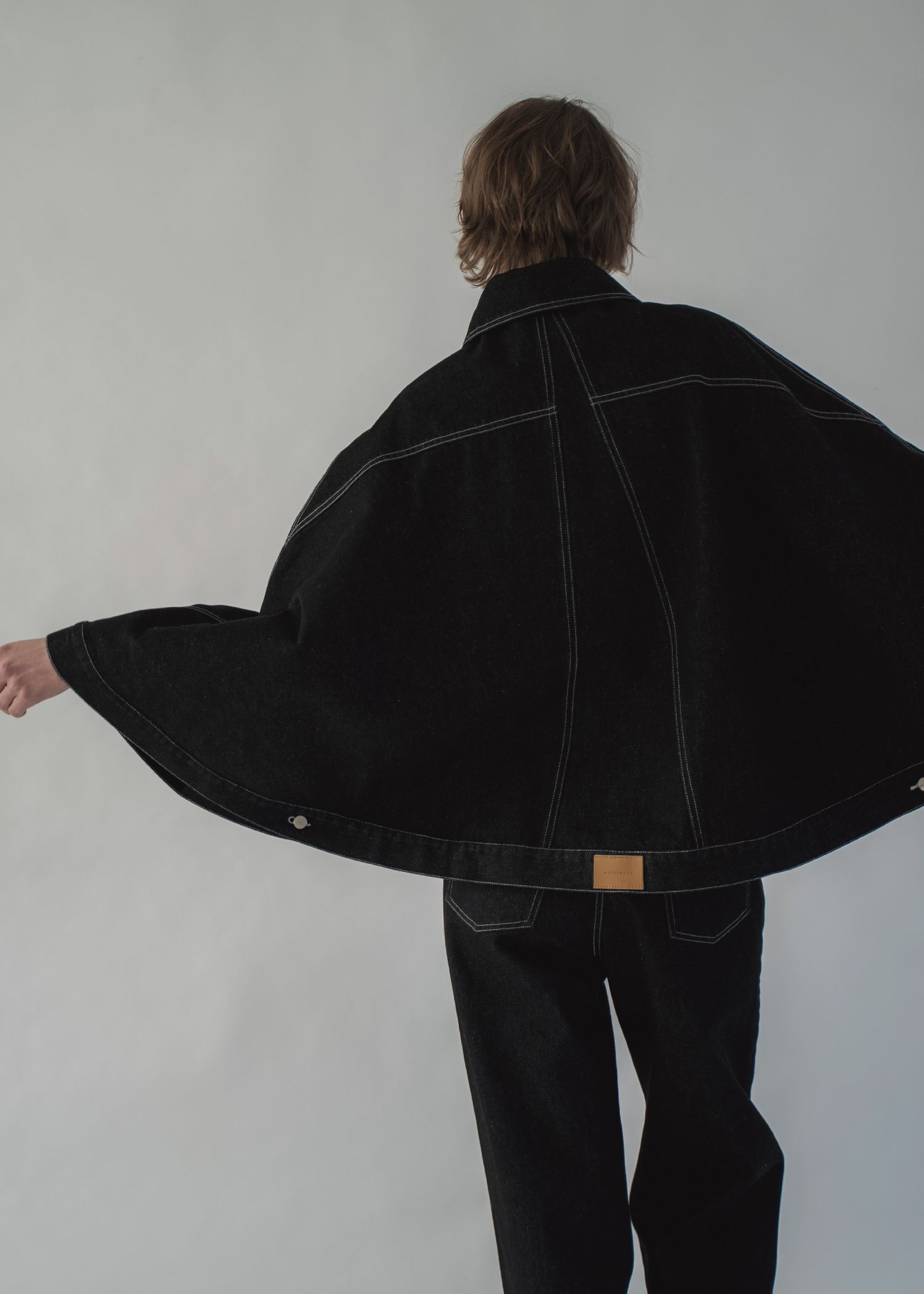 trucker detail denim poncho JK / トラッカー ポンチョ デニムジャケット (Black) / 26SS