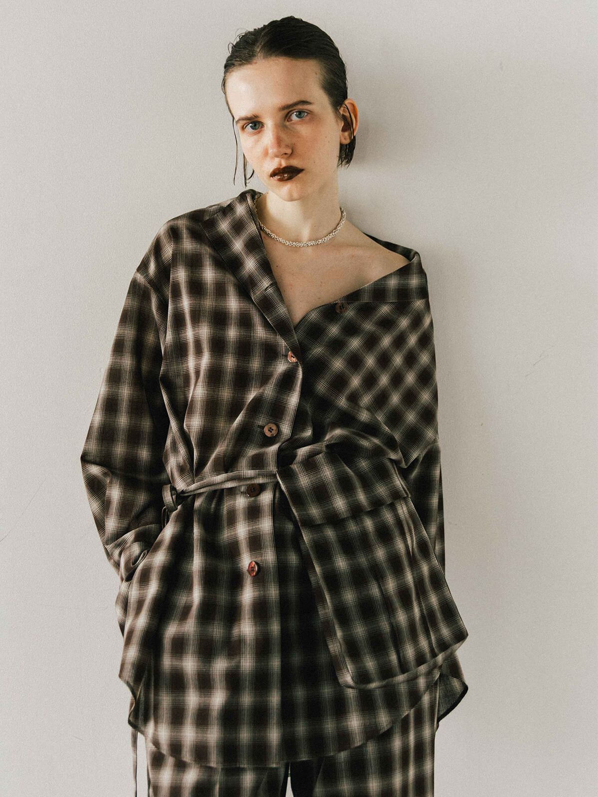 【25AW】SHEER CHECK SHIRT JACKET / シアーチェックシャツ (ブラウン)