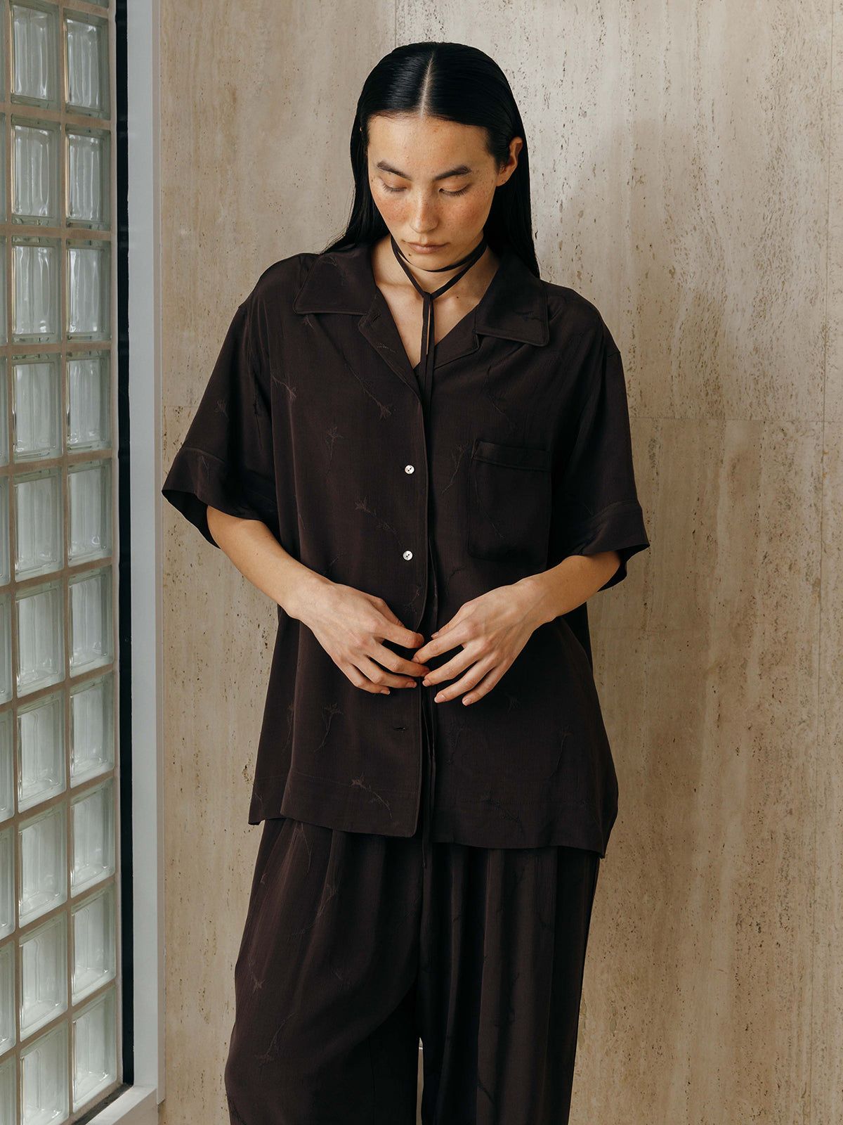 サテンジャガードシャツ (ブラック) SATIN JQ SHIRTS (Black) /  26SS