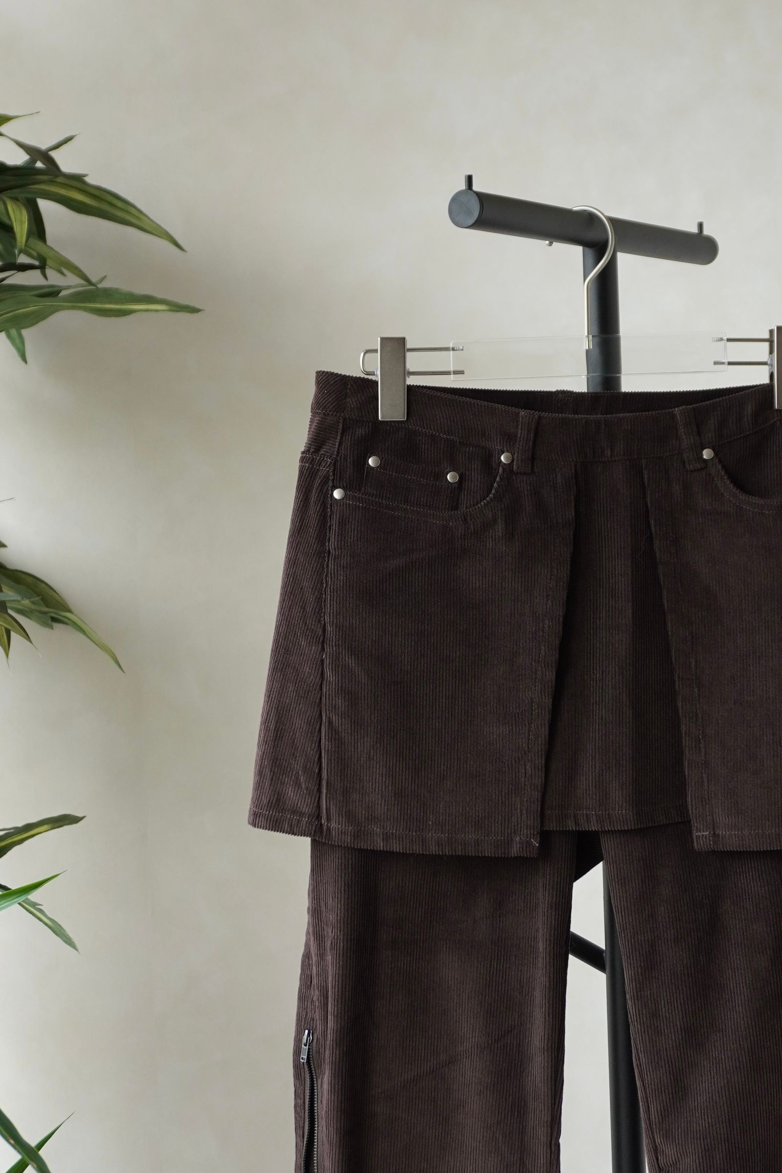 2ピース ジップフレアパンツ (ブラウン) 2piece zip flare pants