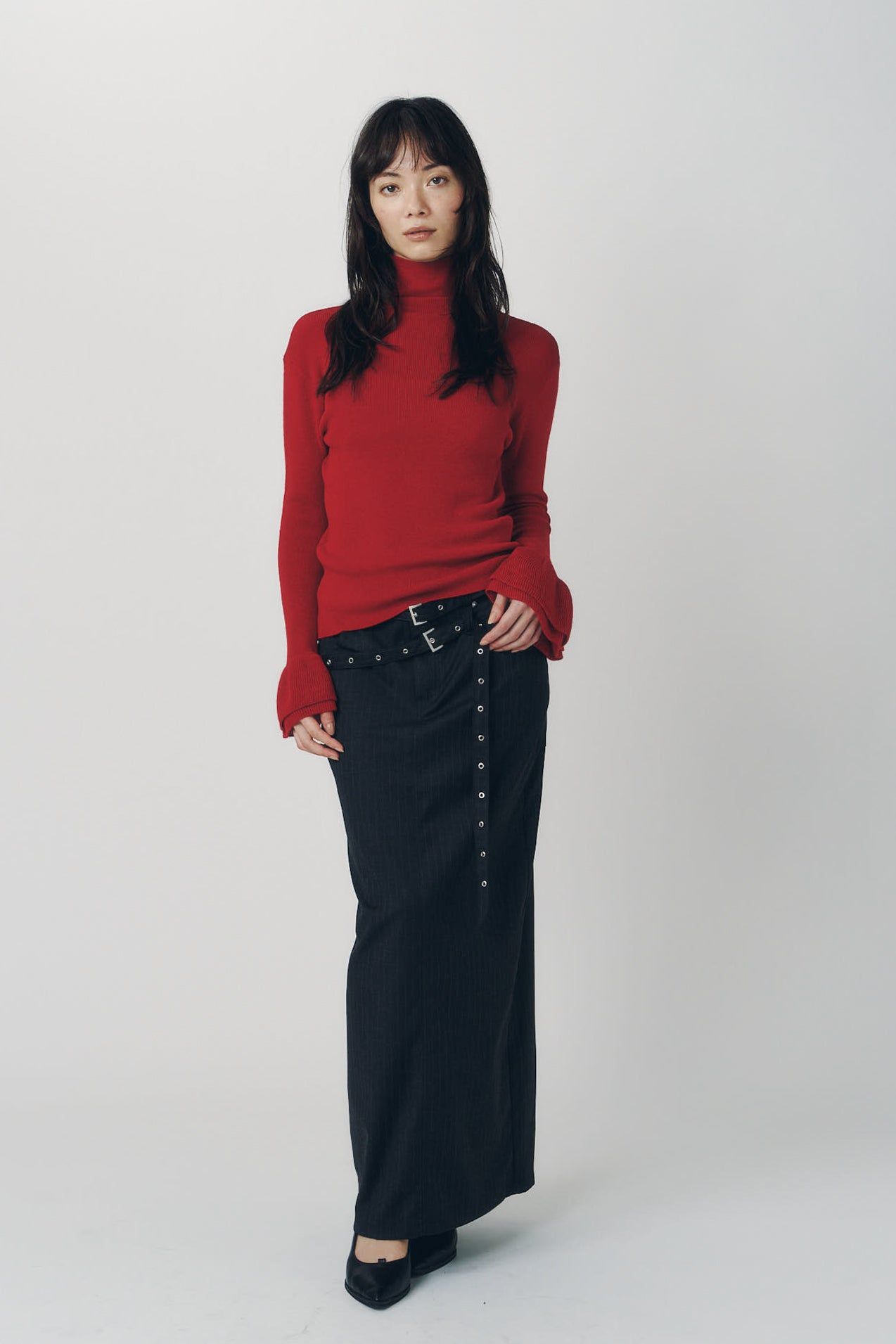 フリルハイネックニット (レッド) frill high neck knit (Red) / 26AW