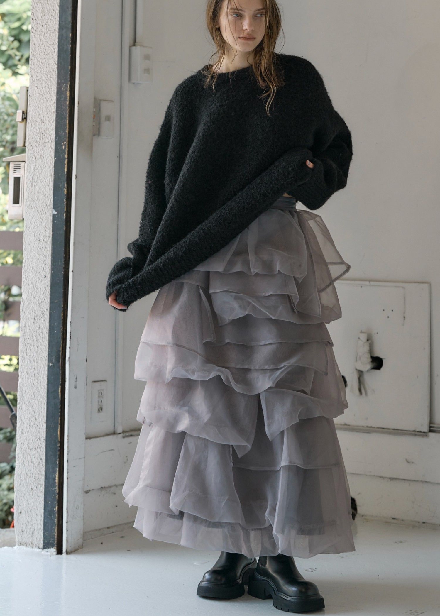 organdy random tiered pattern SK / オーガンジー ティアードスカート (グレー) / 25AW /