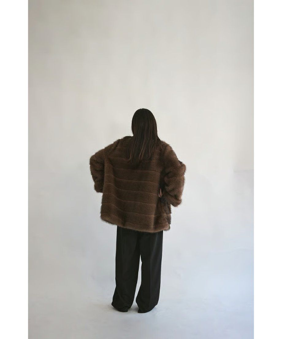 THINK FUR - 【25AW】Border Fur Coat (クリーム) / ボーダー