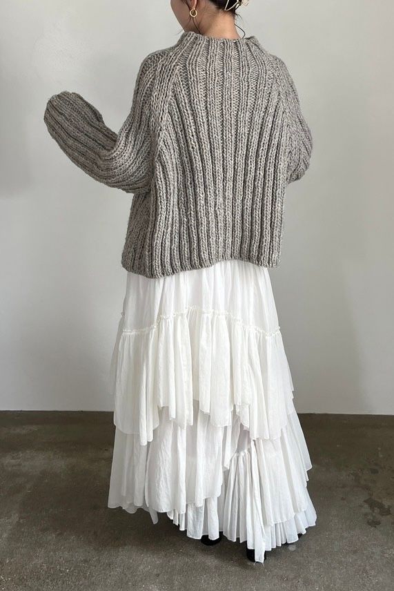 WIDE RIB HAND KNIT PULLOVER / ワイドリブハンドニットプルオーバー (グレー)