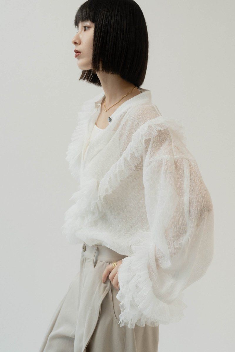 チュールデザインブラウス (ホワイト) tulle design blouse (White)