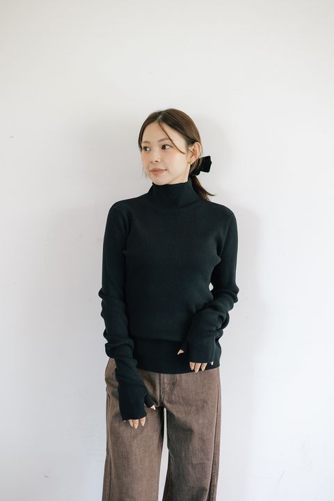 ハンドウォーマーリブトップス (ブラック) Hand warmer ribbed top (Black) / 26AW