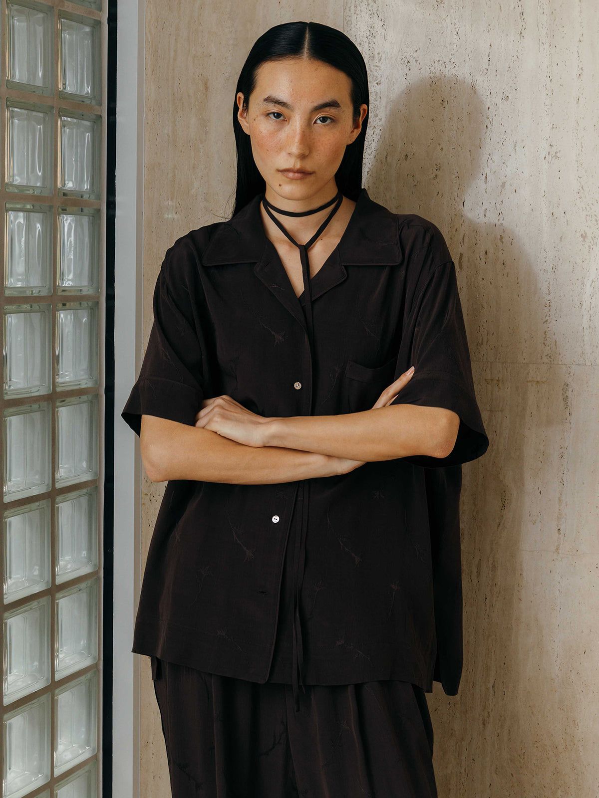 サテンジャガードシャツ (ブラック) SATIN JQ SHIRTS (Black) /  26SS