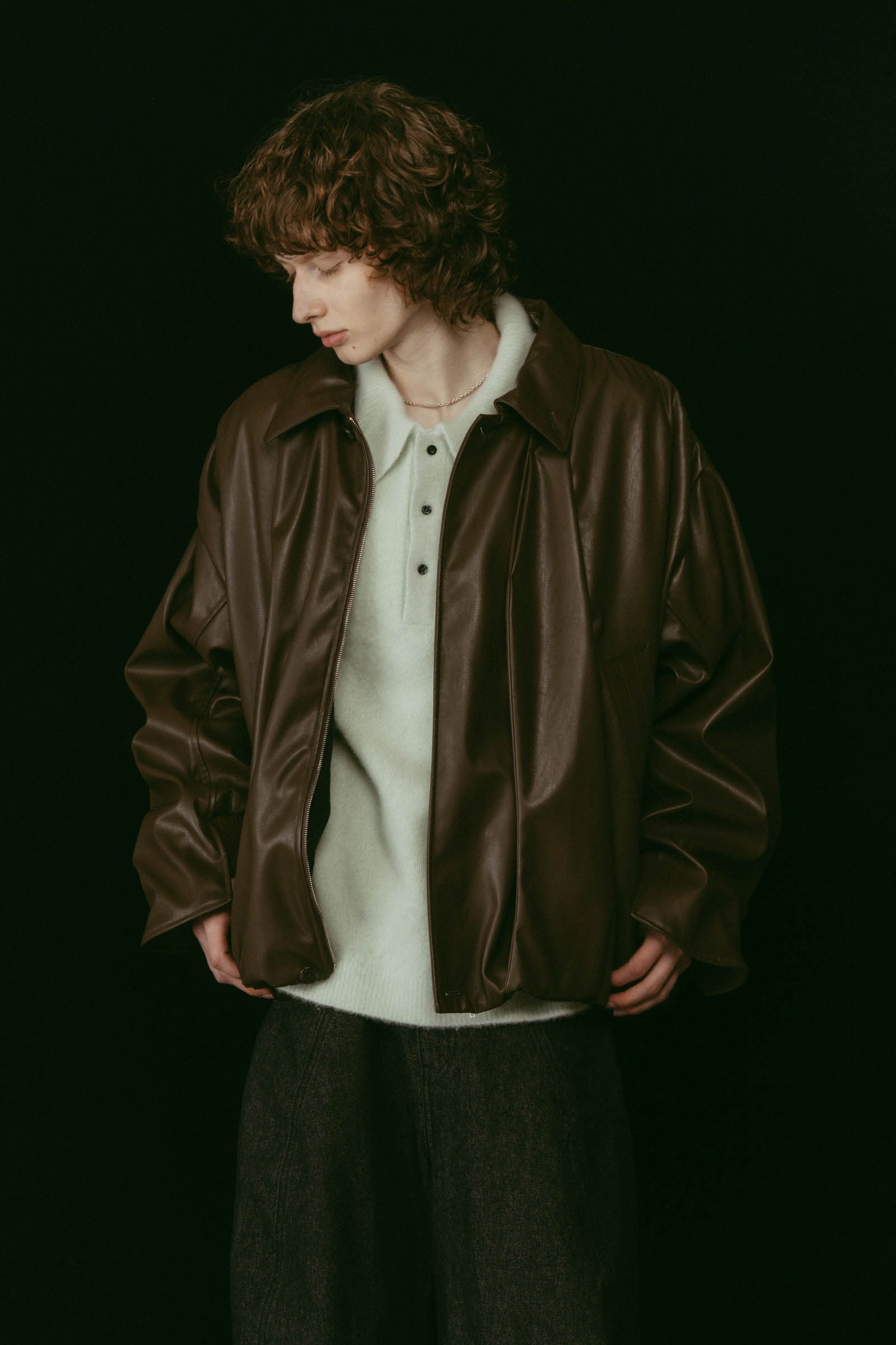 voluminous leather jacket(unisex) / ボリュームレザージャケットブルゾン (ブラウン) / 25AW