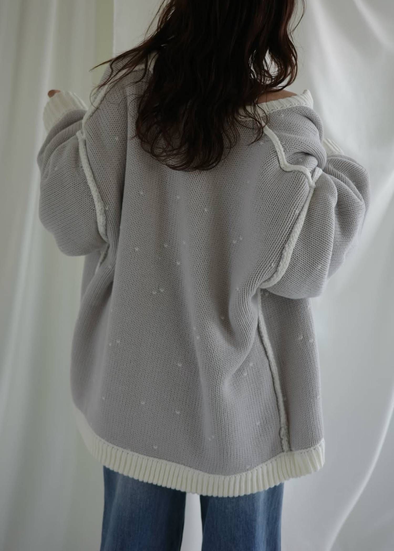 【ロング】ハートドット リバーシブルカーディガン (アイボリー×アイス) long heart dot jacquard reversible knit cardigan (ivory×ice) /  26SS