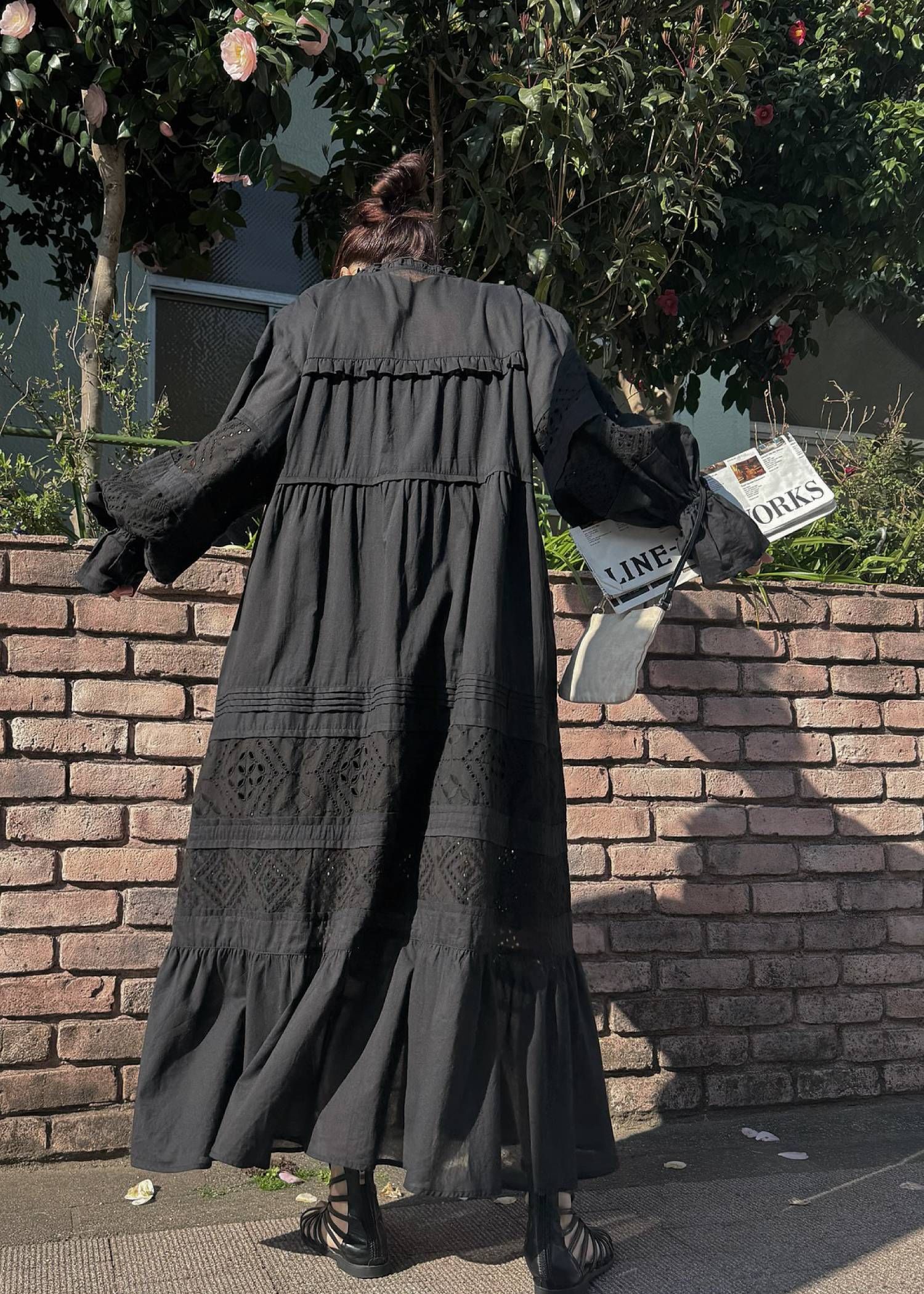 ティアードワンピース (ブラック) pieced cotton lace tiered volume OP (Black) /  26SS