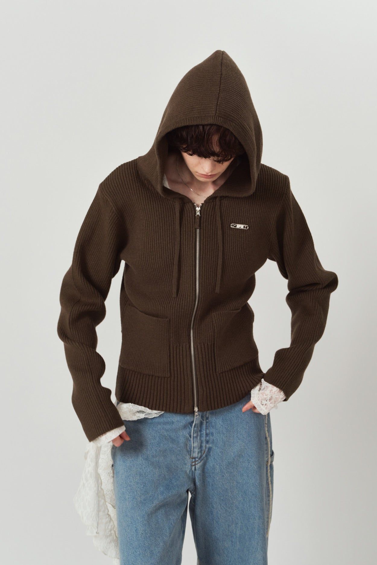 ニットパーカー (ブラウン) hooded knit parka (Brown) / 26AW