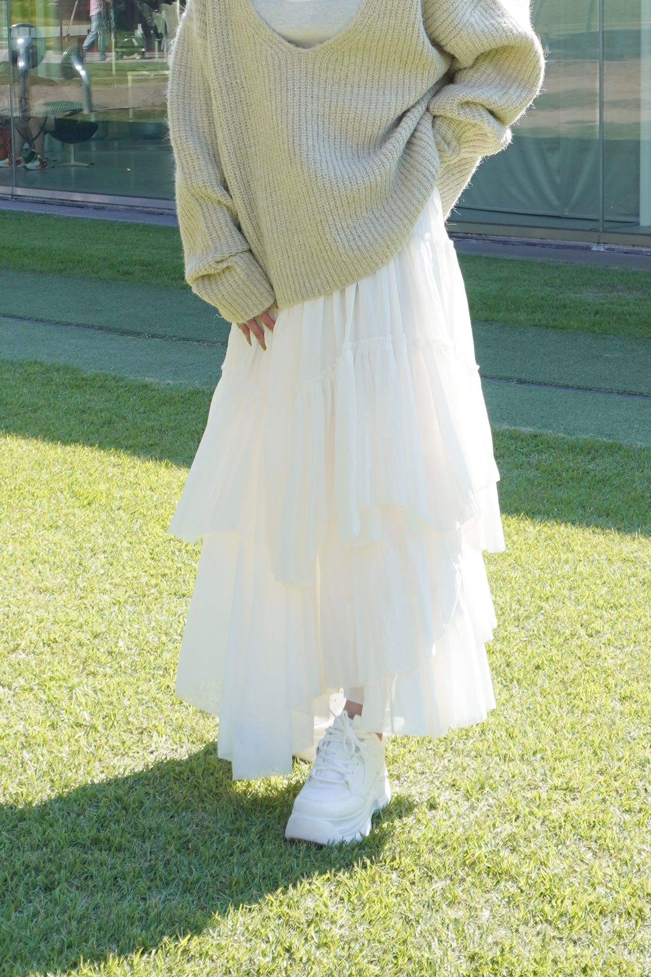 CASA FLINE - 【1番人気】COTTON TIERED SKIRT / コットンティアードスカート (ホワイト) ミモレ丈 / ウエストゴム  / ペチコート付き | Sir online store / サー オンラインストア