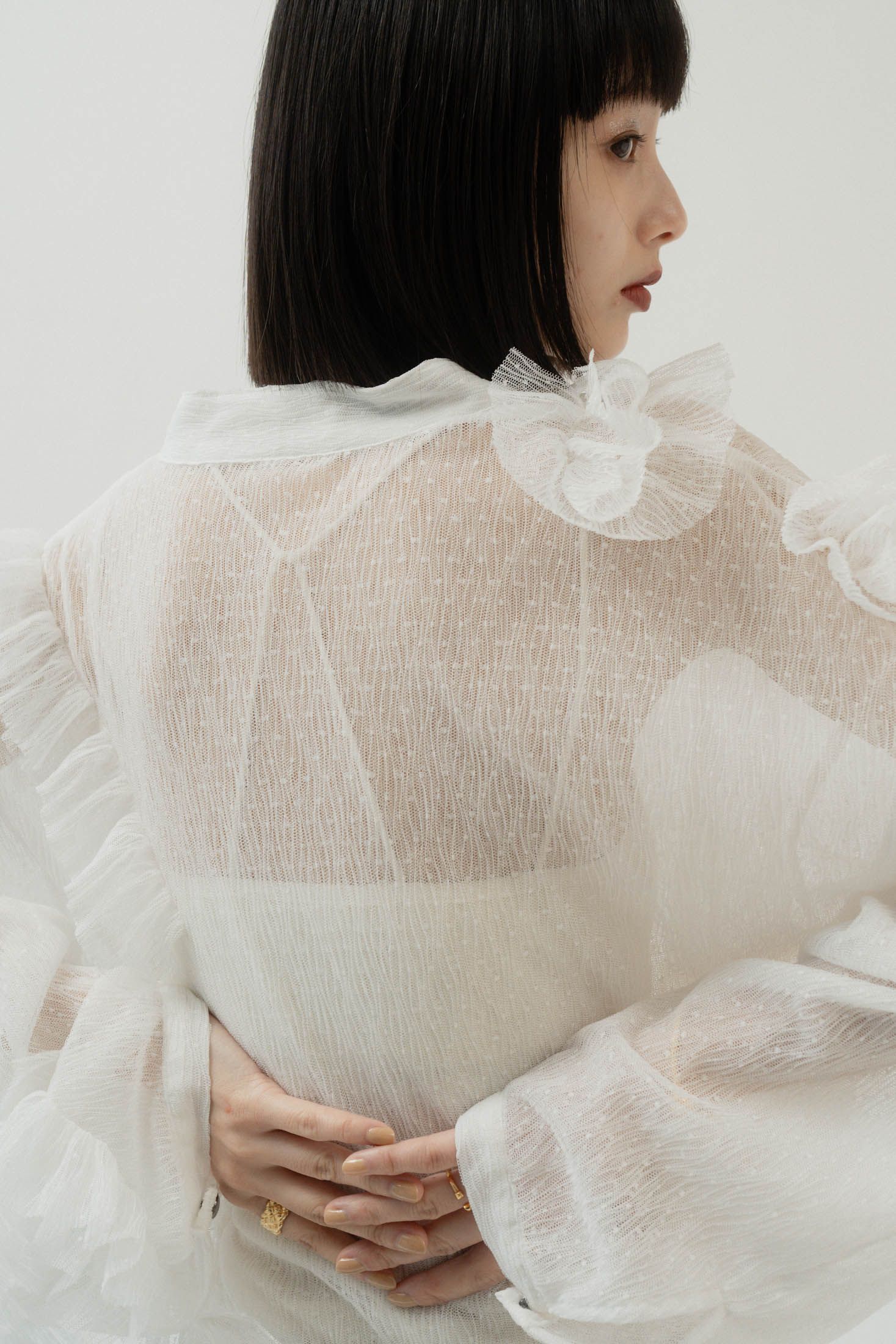 チュールデザインブラウス (ホワイト) tulle design blouse (White)