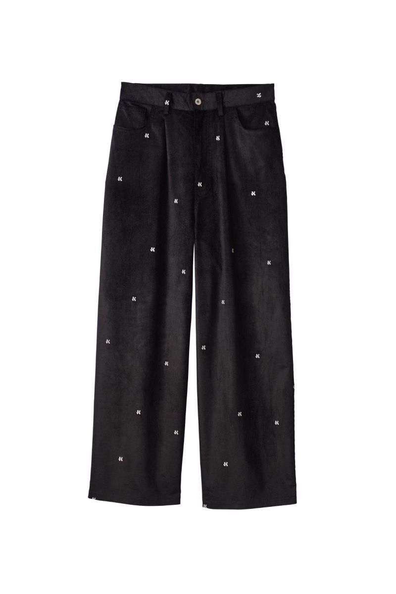 K motif velveteen pants(unisex) / Kモチーフ ベルベットパンツ (ブラック) / 25AW