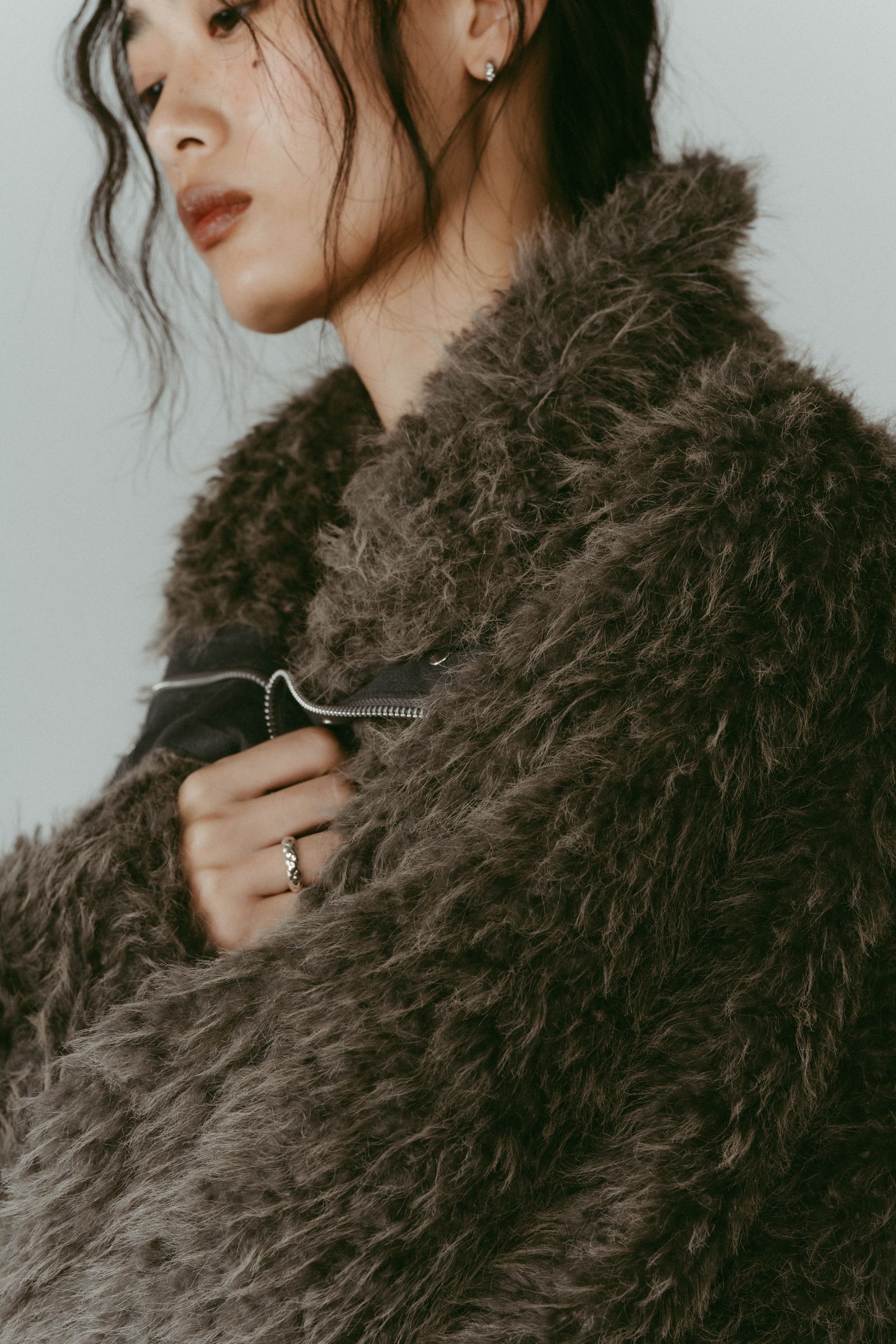 shaggy stand collar coat / シャギースタンドカラーコートブルゾン (グレー) / 25AW