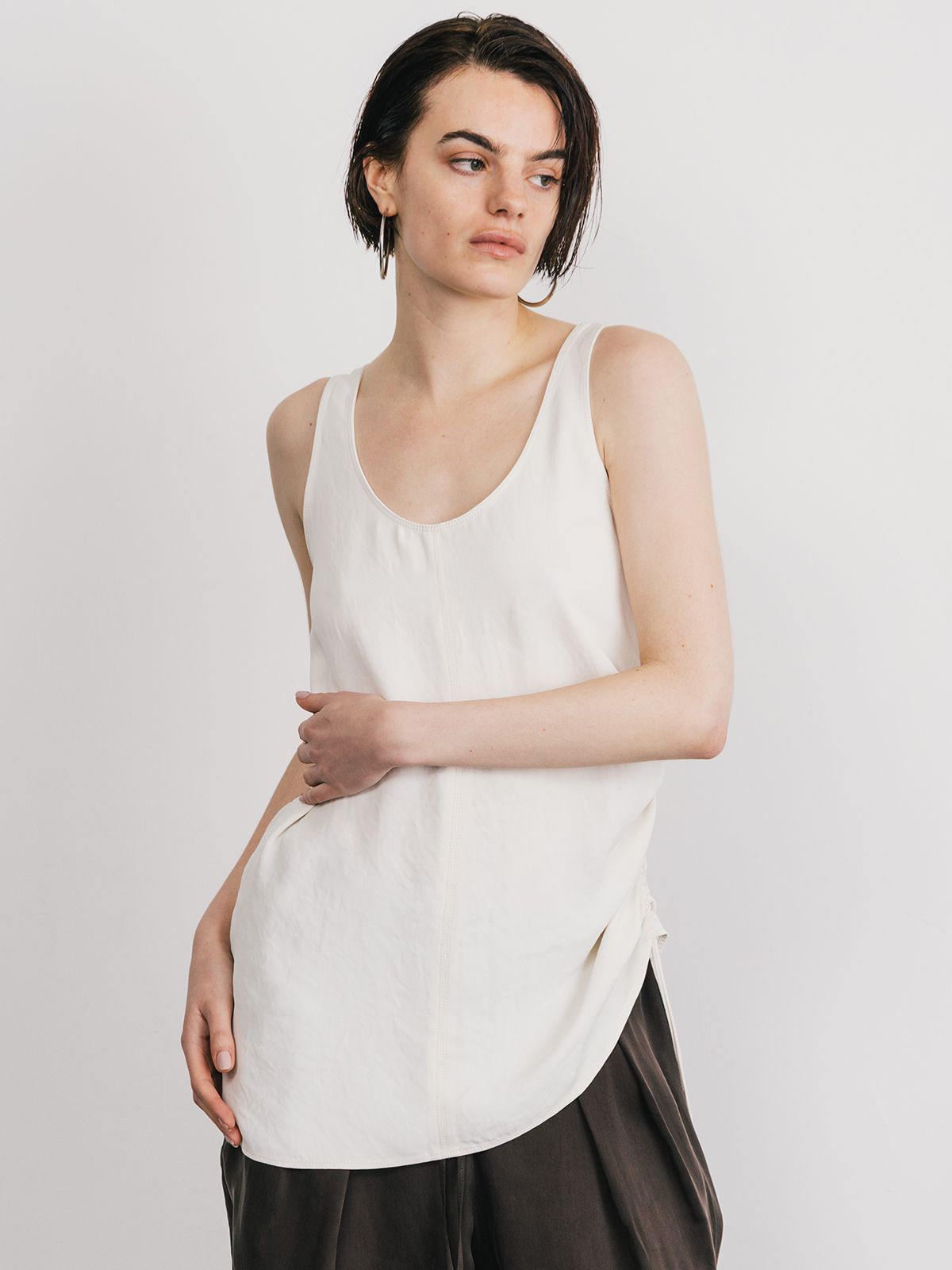 【25SS】ACETATE GATHER TANK / アセテートギャザータンクトップ (アイボリー)