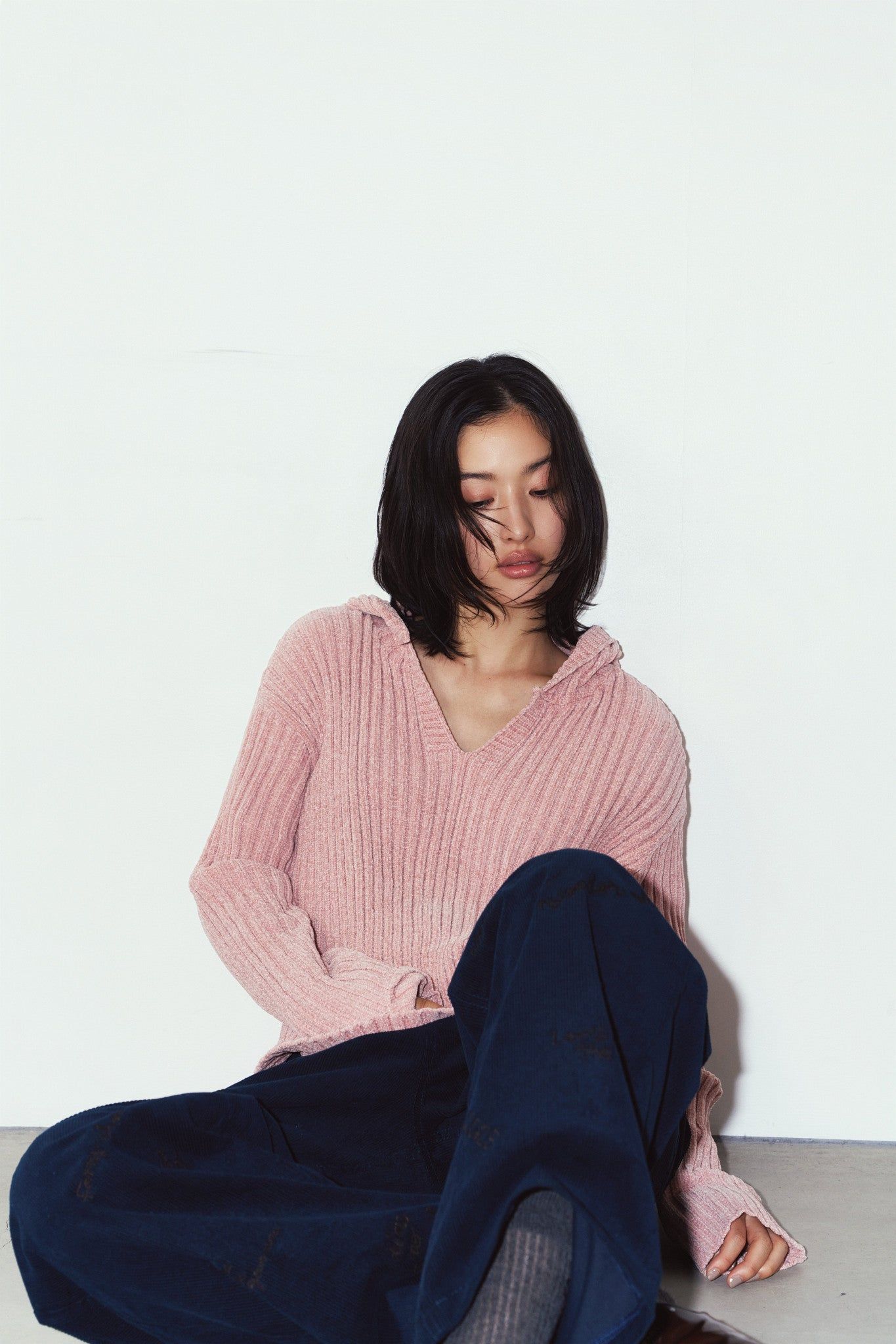 ブークレ ニット フーディ (ピンク) rib hoodie boucle knit (Pink) / 26AW