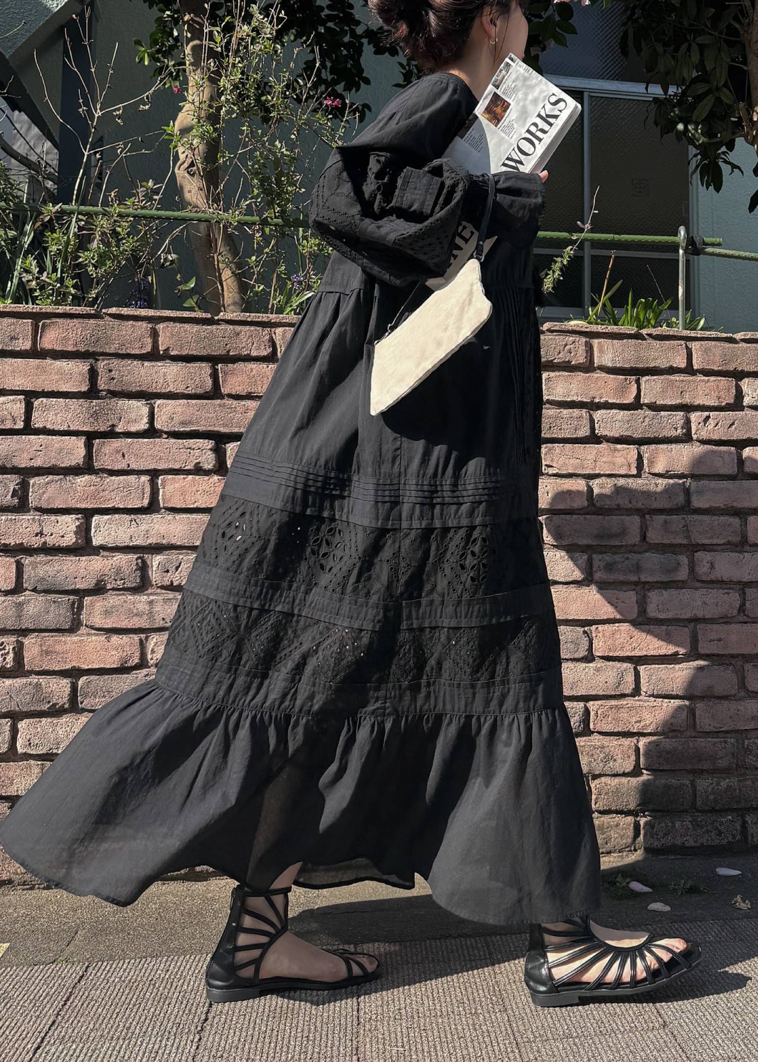 ティアードワンピース (ブラック) pieced cotton lace tiered volume OP (Black) /  26SS