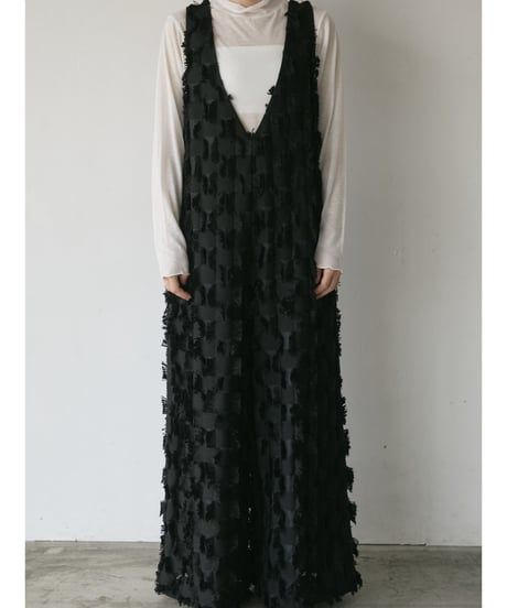 Iris jacquard combinaison / ジャガードオールインワン (ブラック)