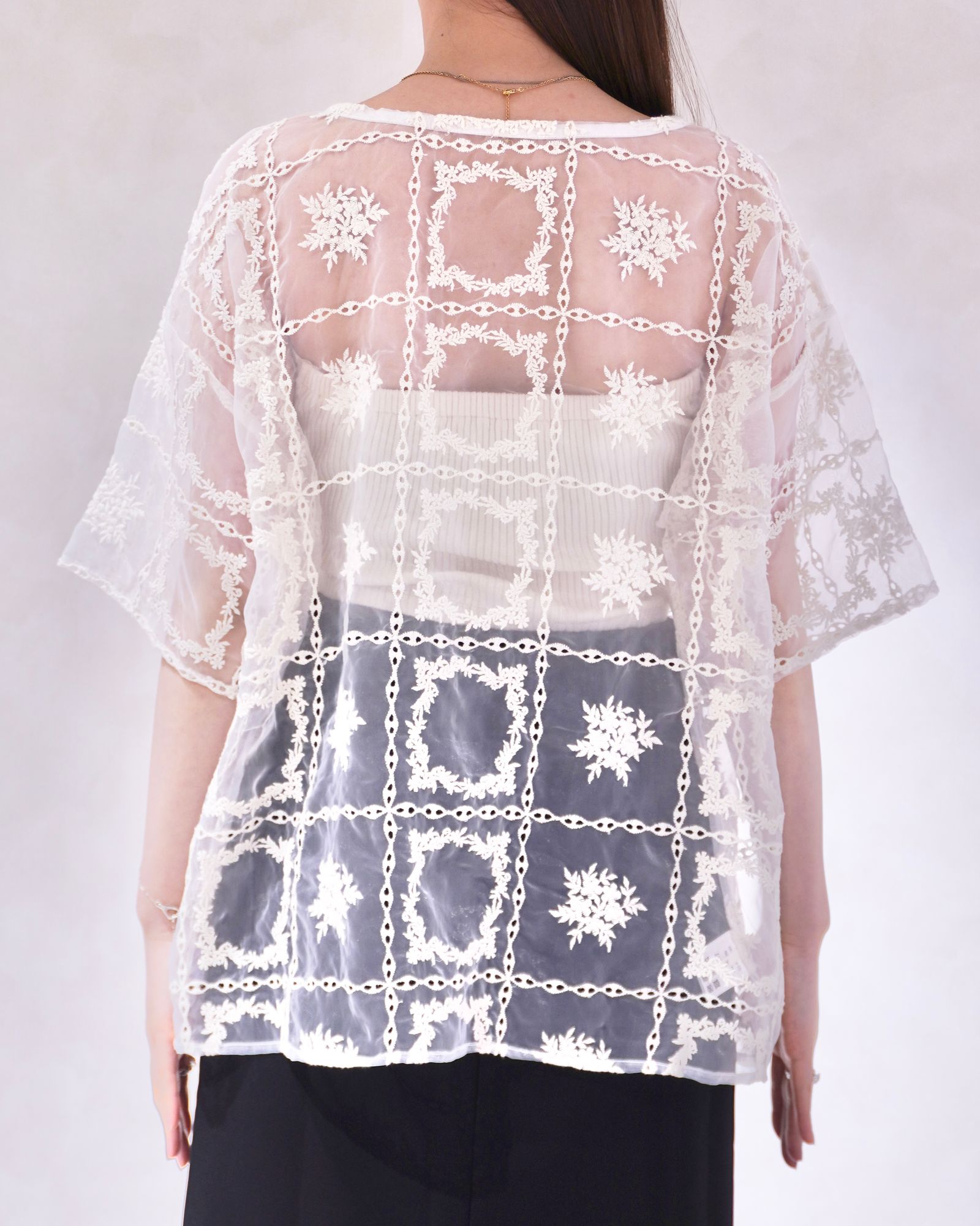 レースビッグTシャツ & リブトップス セット (ナチュラル) square lace big tee & rib tops SET (Natural) /  26SS