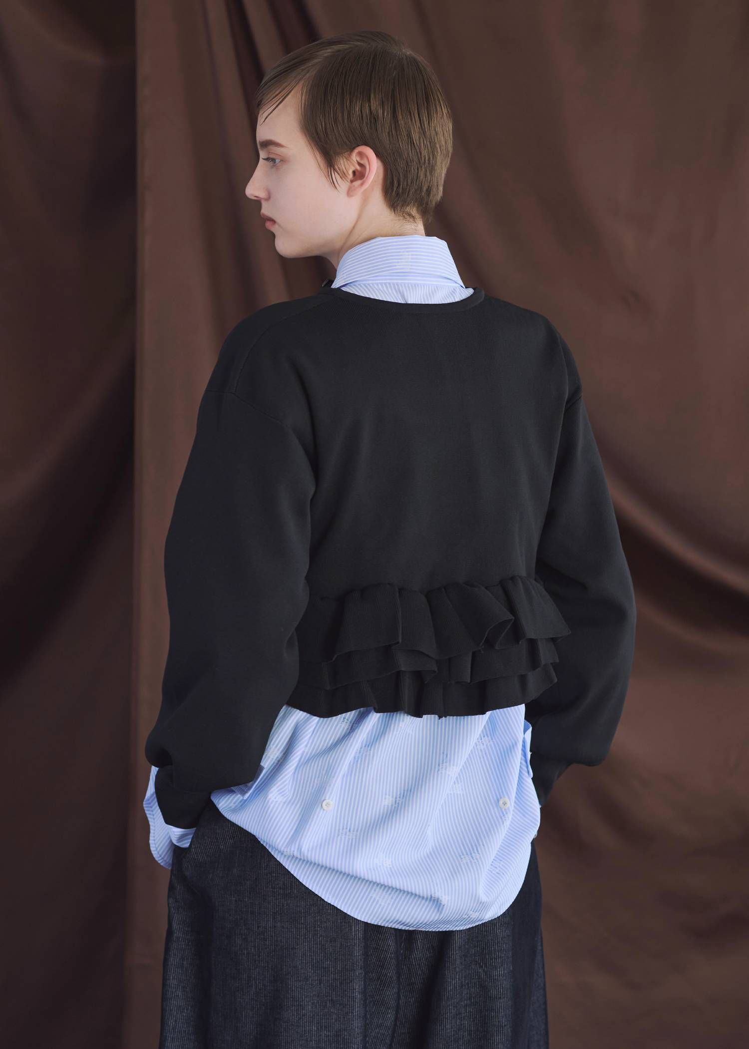 フリルニットカーディガン (ブラック) hem ruffle frill knit cardigan (Black) /  26SS