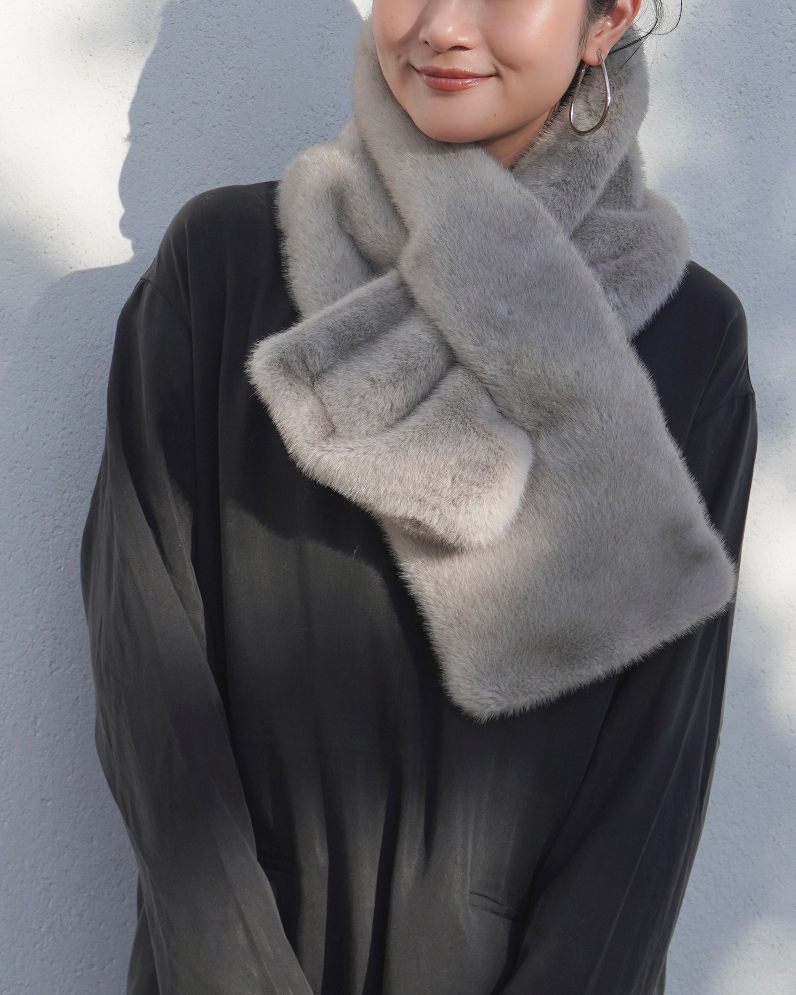 【25AW】Mink Like Fur Tippet (ライトグレー) / ミンクライクファー ティペット / ストール / エコファー / フェイクファー