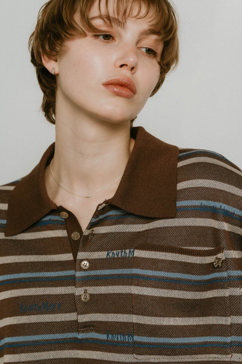 logo stripe polo knit (unisex) / ロゴストライプ ニットポロシャツ レギュラー丈 (ブラウン) / 25SS
