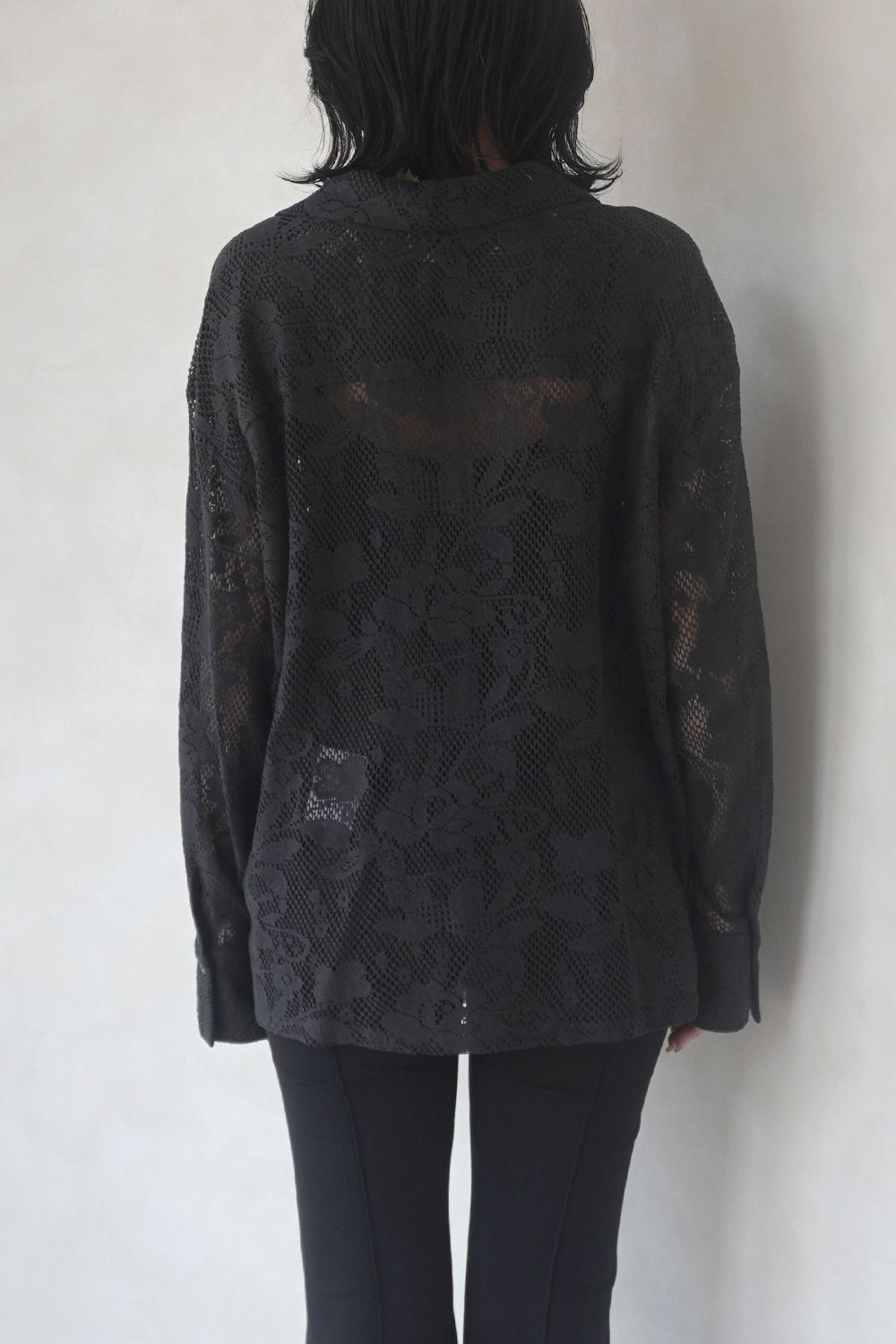 OPEN COLLAR RACE SHIRT / オープンカラー レースシャツ (ブラック)
