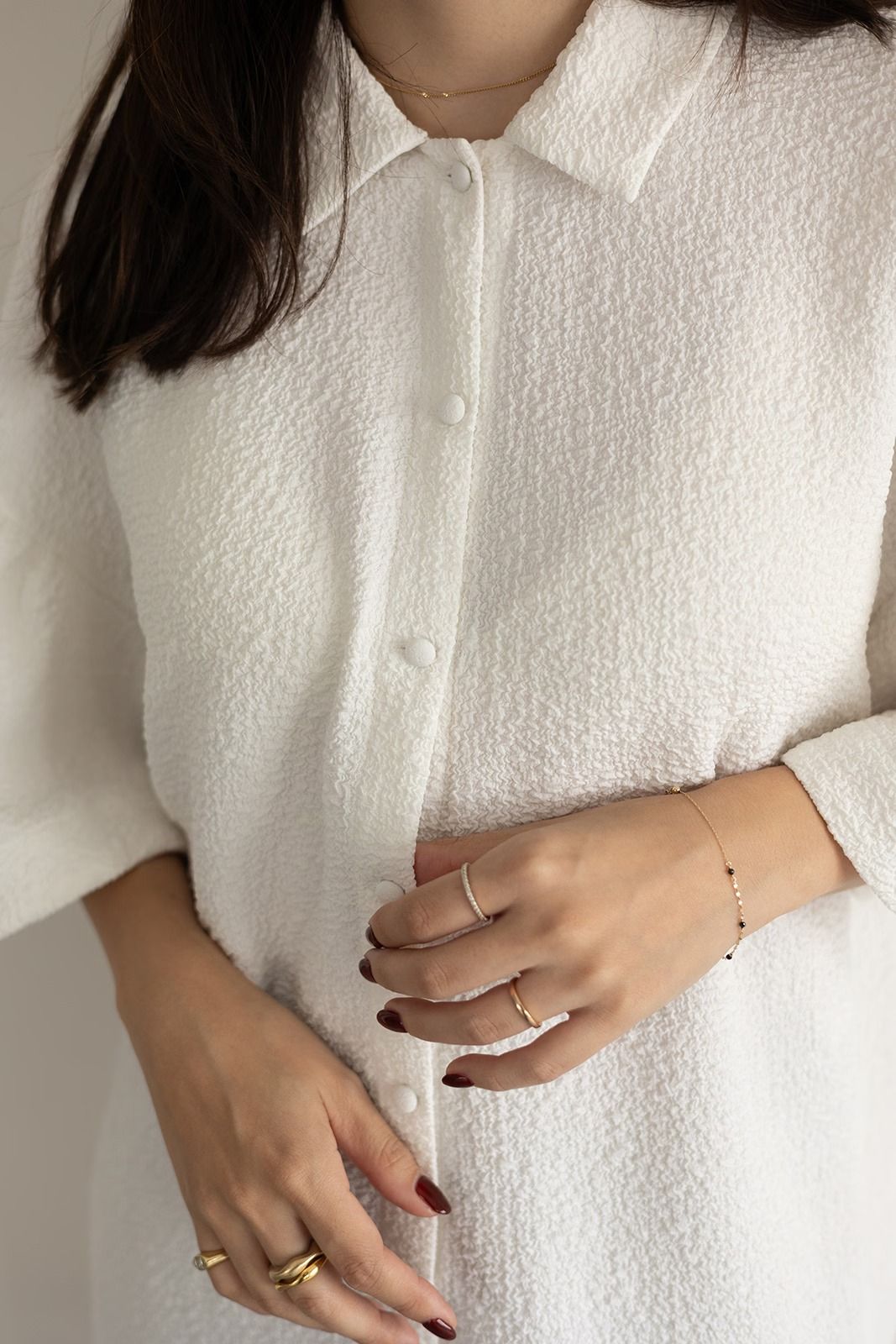 ふくれジャカードギャザースリーブブラウス (ホワイト)  Puffy Jacquard Blouse (White) /  26SS