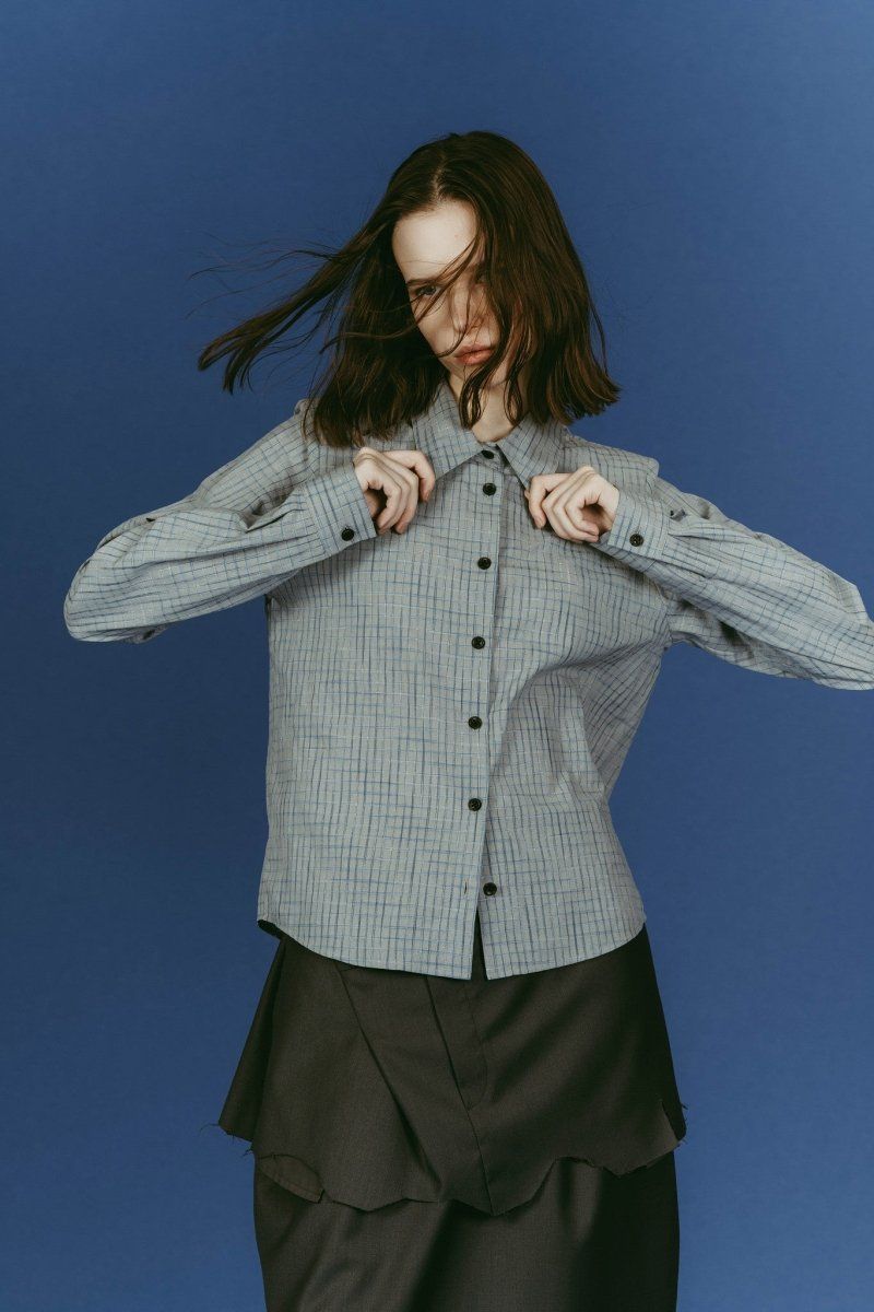 2-piece layered compact shirt (BlueChacoal) / 2ピース レイヤードコンパクトシャツ (ブルーチャコール) / 26SS