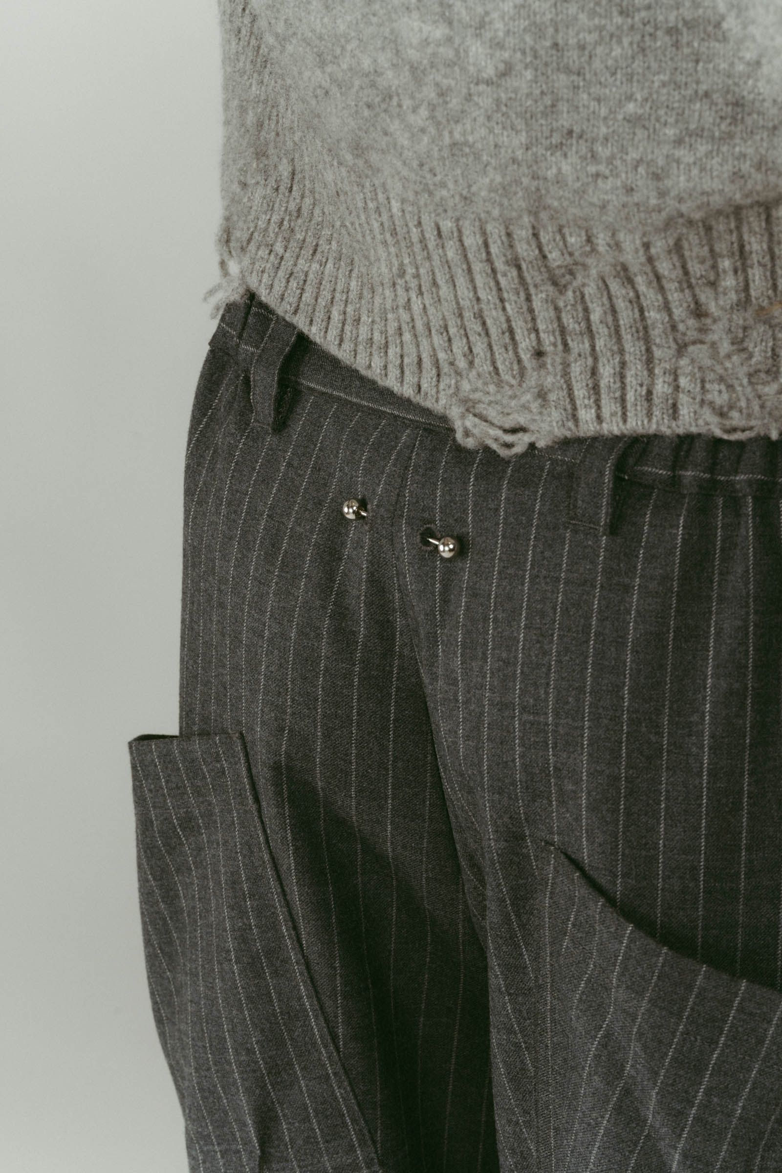 pierced drape pants(unisex) / ピアス ドレープ パンツ (ストライプグレー) / 25AW