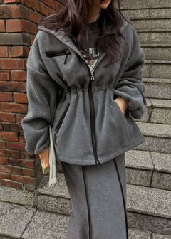 bi color piping fleece drawstring tops / バイカラー フリーストップス (チャコール) / 25AW /