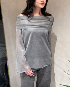 SHEER OFF SHOULDER KNIT / シアー オフショルダーニット (シルバー)