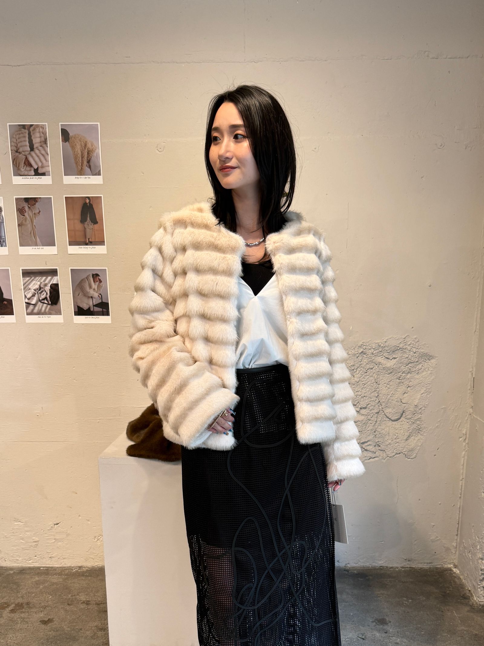 【25AW】Gradation Border Fur Jacket (アイボリー) / グラデーションボーダーファー ジャケット / エコファー / フェイクファー