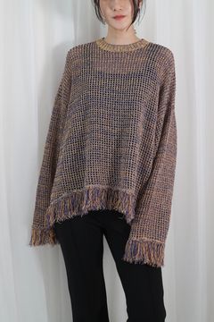 LACE OVERSIZE CREW NECK KNIT / レースオーバーサイズクルーネックニット (オレンジ×ブルー)