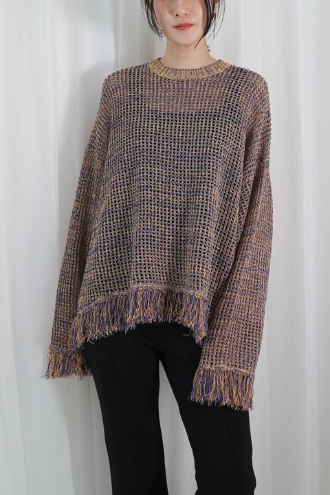 LACE OVERSIZE CREW NECK KNIT / レースオーバーサイズクルーネックニット (オレンジ×ブルー)