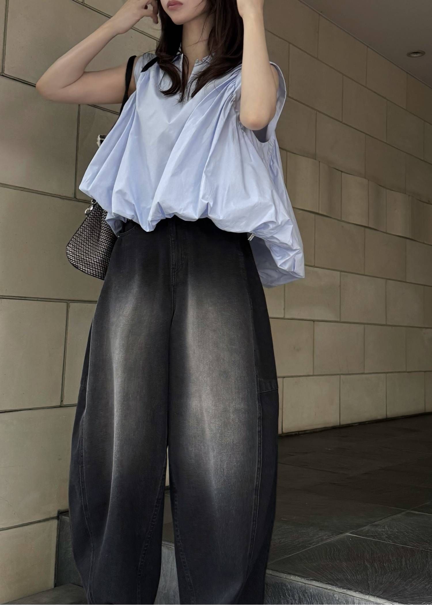 バルーンギャザー ノースリーブトップス (サックス) volume balloon gather no sleeve tops (Sax) /  26SS