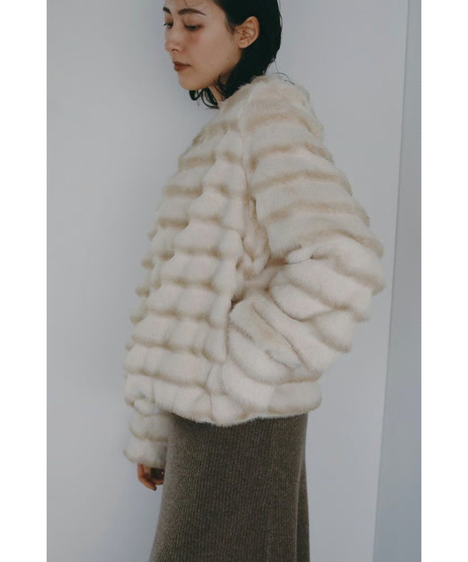 【25AW】Gradation Border Fur Jacket (アイボリー) / グラデーションボーダーファー ジャケット / エコファー / フェイクファー