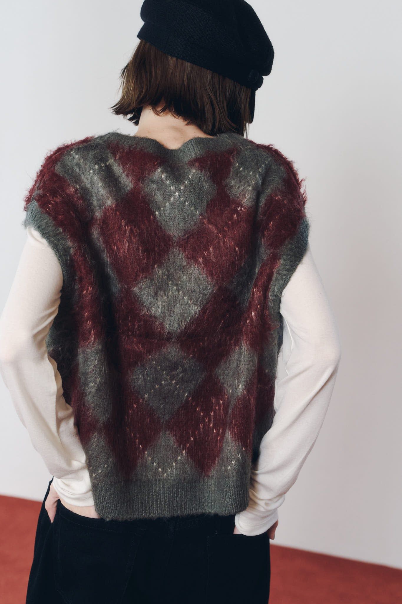 アーガイルニットベスト (レッド) argyle knit vest (Red) / 26AW