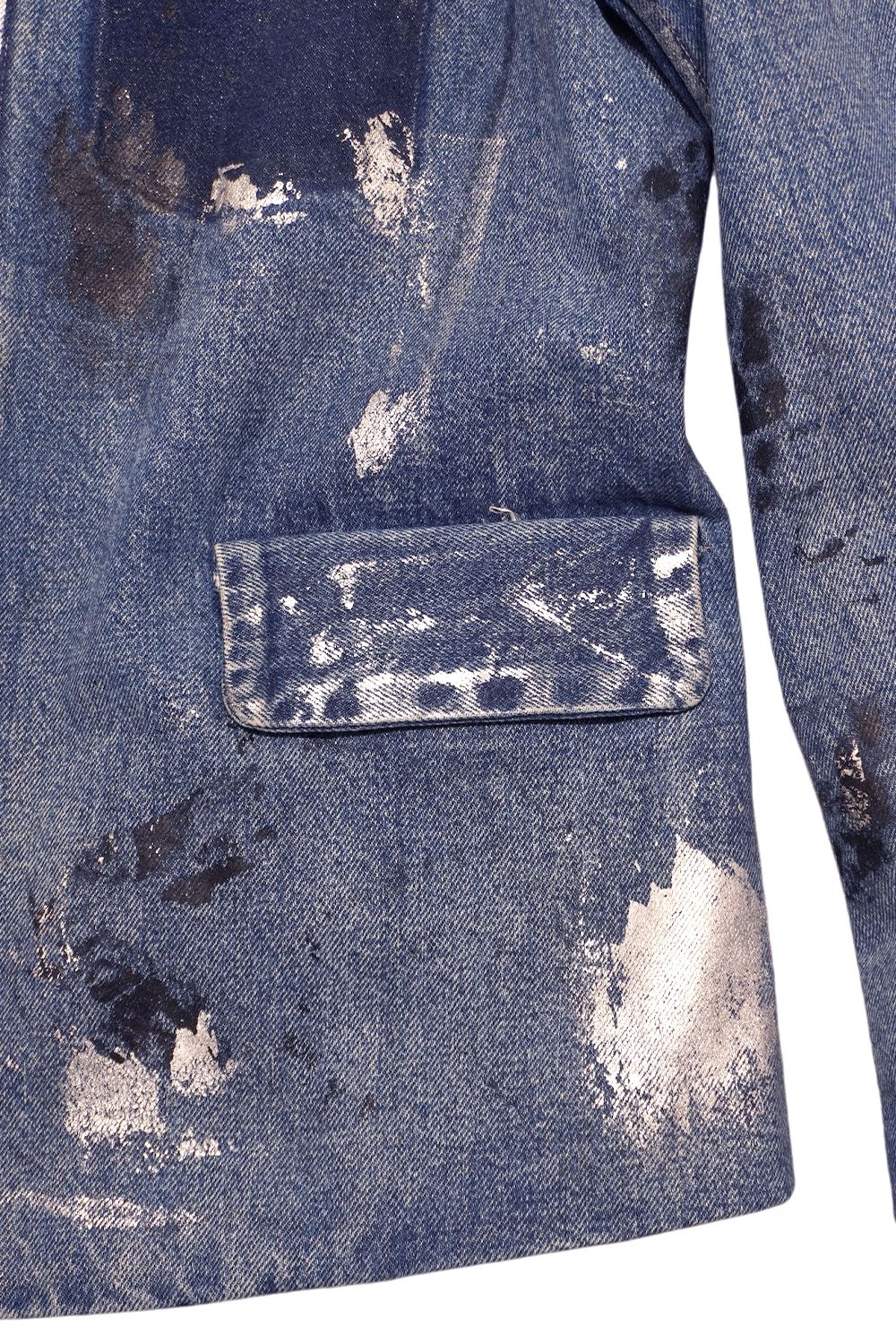 NO COLLAR JEAN JACKET / ノーカラー デニムジャケット (メタリックブルー) / レディース
