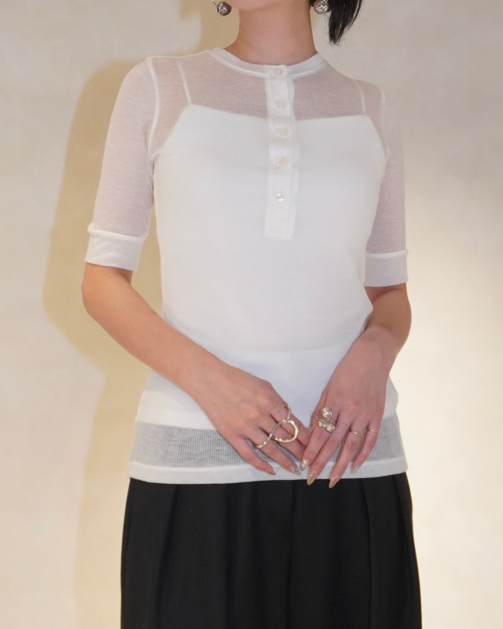 ヘンリートップス (ホワイト) TENCEL CASHMERE HENLEY TOP (White) / 26SS