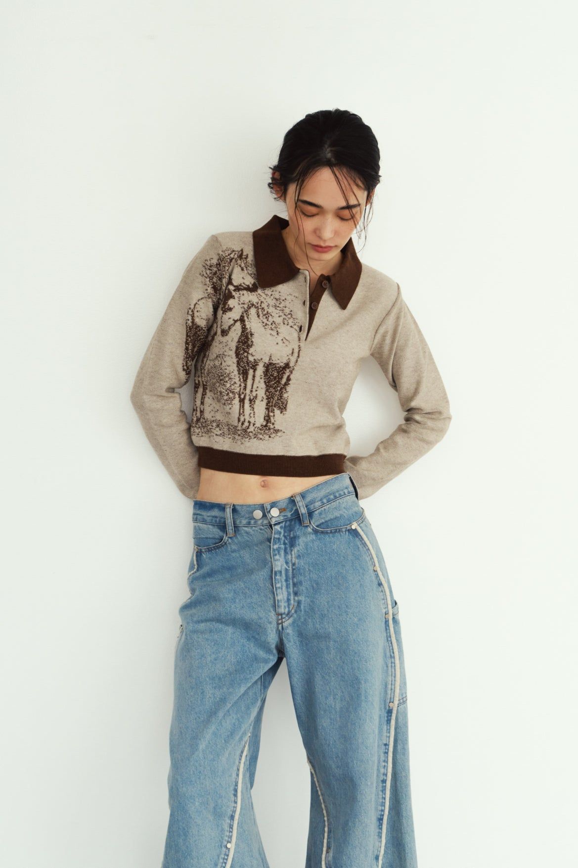 ジャガードポロニット (ブラウン) jacquard polo knit (Brown) / 26AW