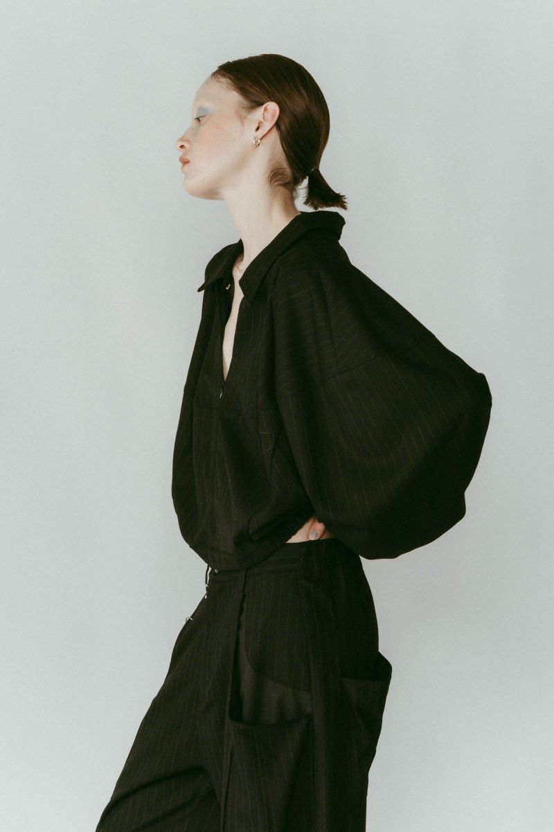 4way design blouse / 4ウェイ デザインブラウス (ストライプブラック) / 25AW