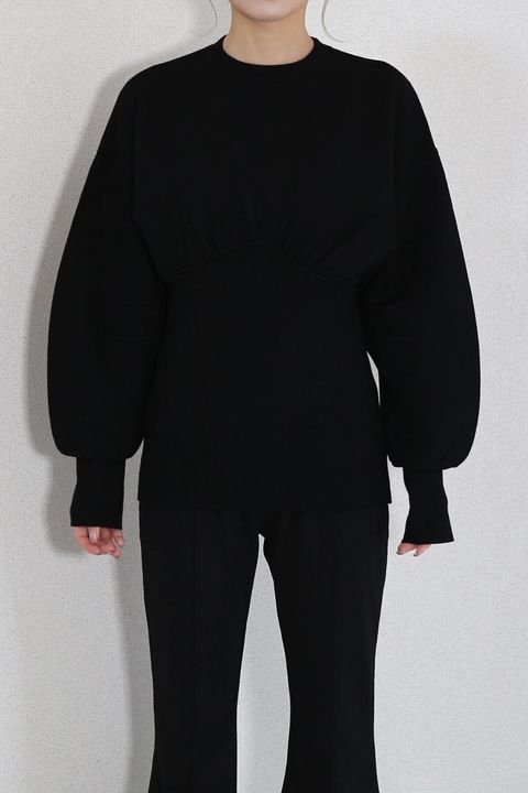 WAIST SHAPE VOLUME KT / ウエストシェイプボリュームニット (ブラック) / ボリューム袖 / スタイルアップ