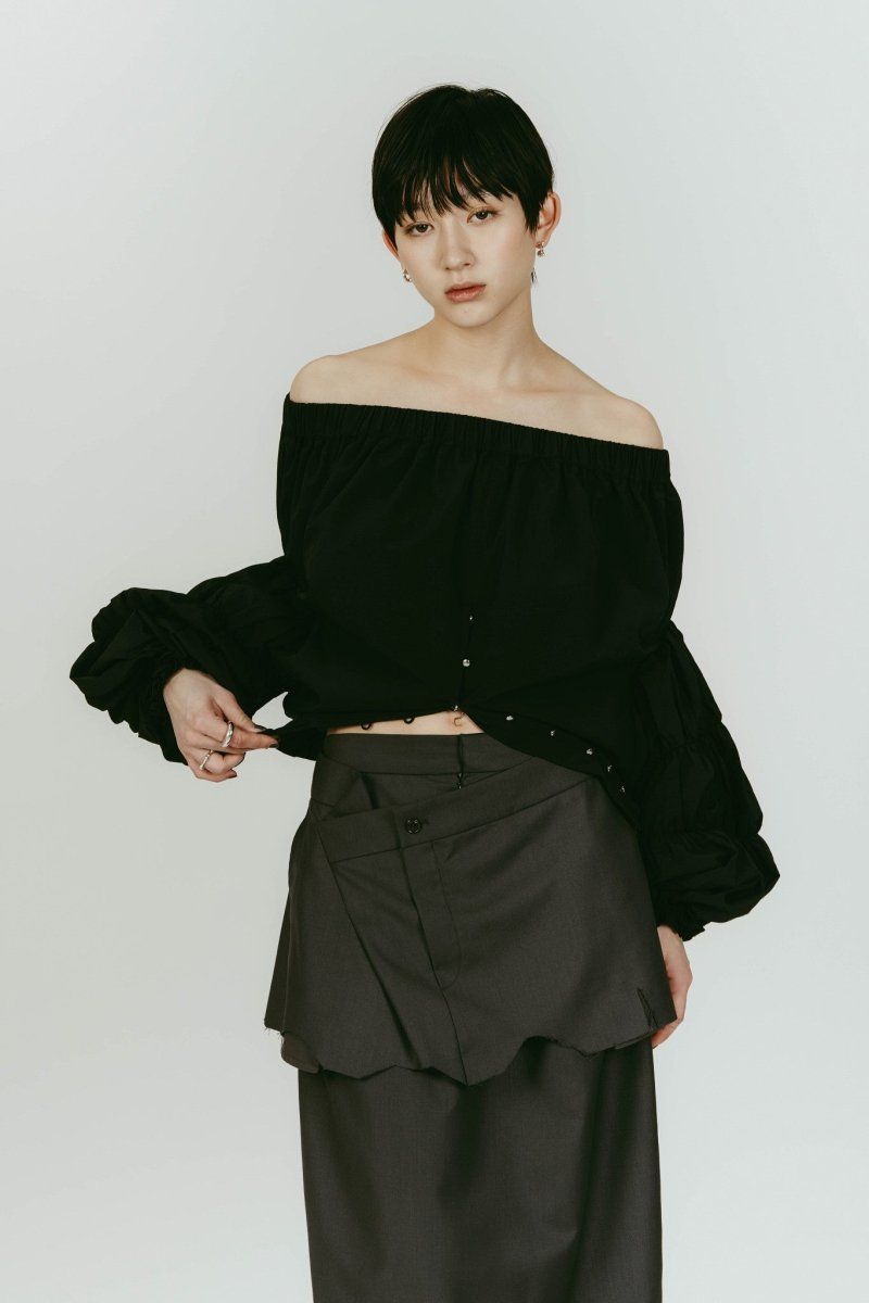 many way frill blouse (Black) / メニーウェイ フリルブラウス (ブラック) / 26SS