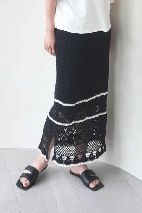 HAND CROCHET KNIT SKIRT / ハンドクロシェニットスカート (ブラック)