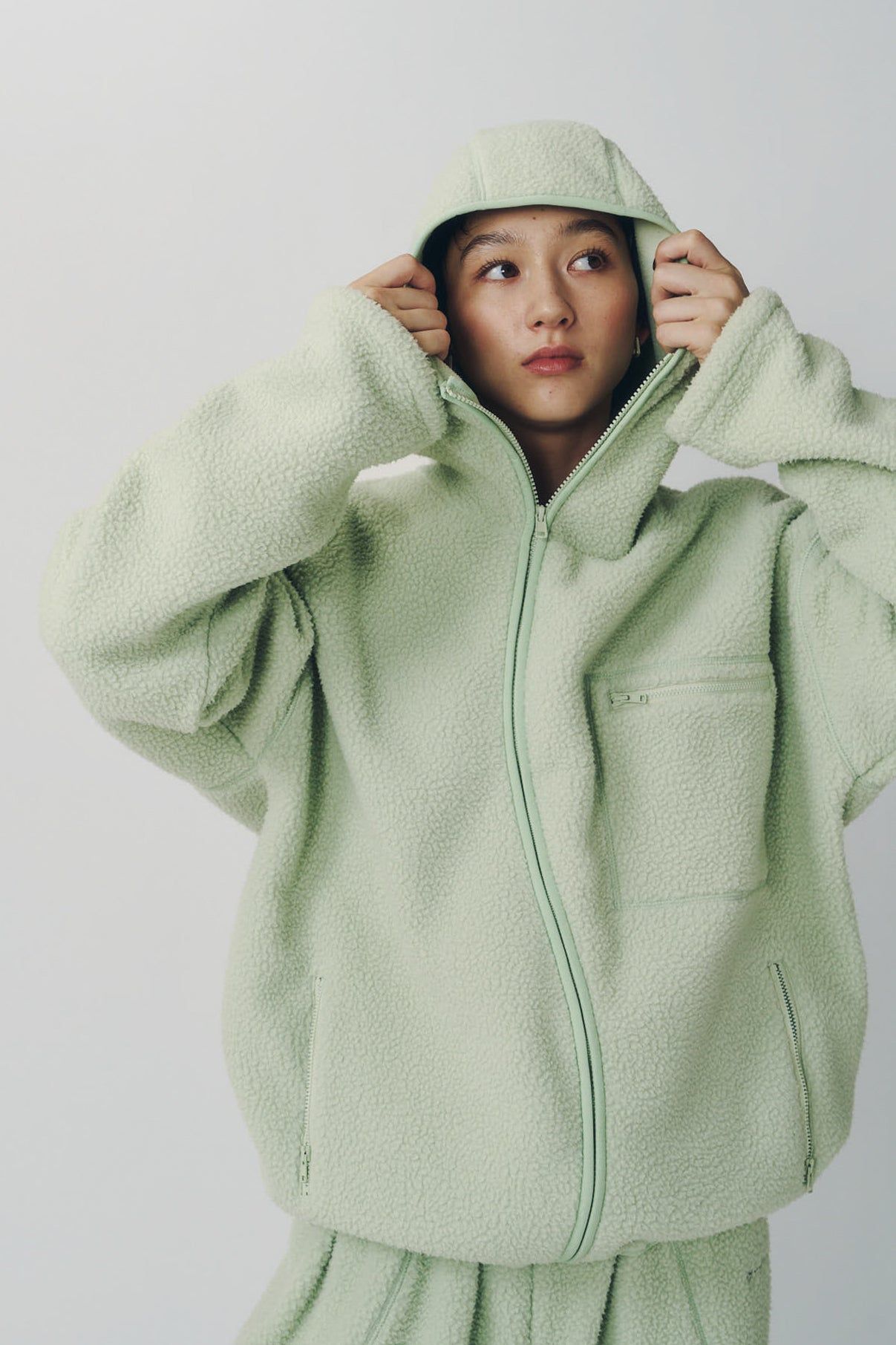 カーブジップ ボアフーディ (ミント) curved zip boa hoodie(unisex) (Mint) / 26AW