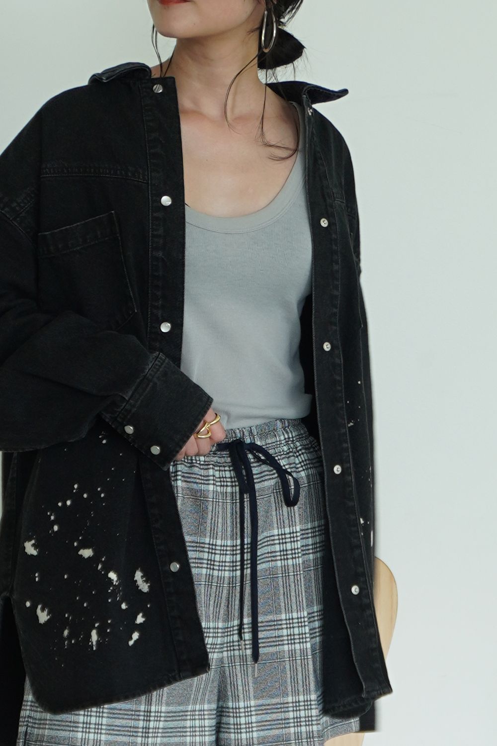 DENIM DISCHARGE PRINTHING SHIRTS (NOIR) / デニムペインティングシャツ ノワール